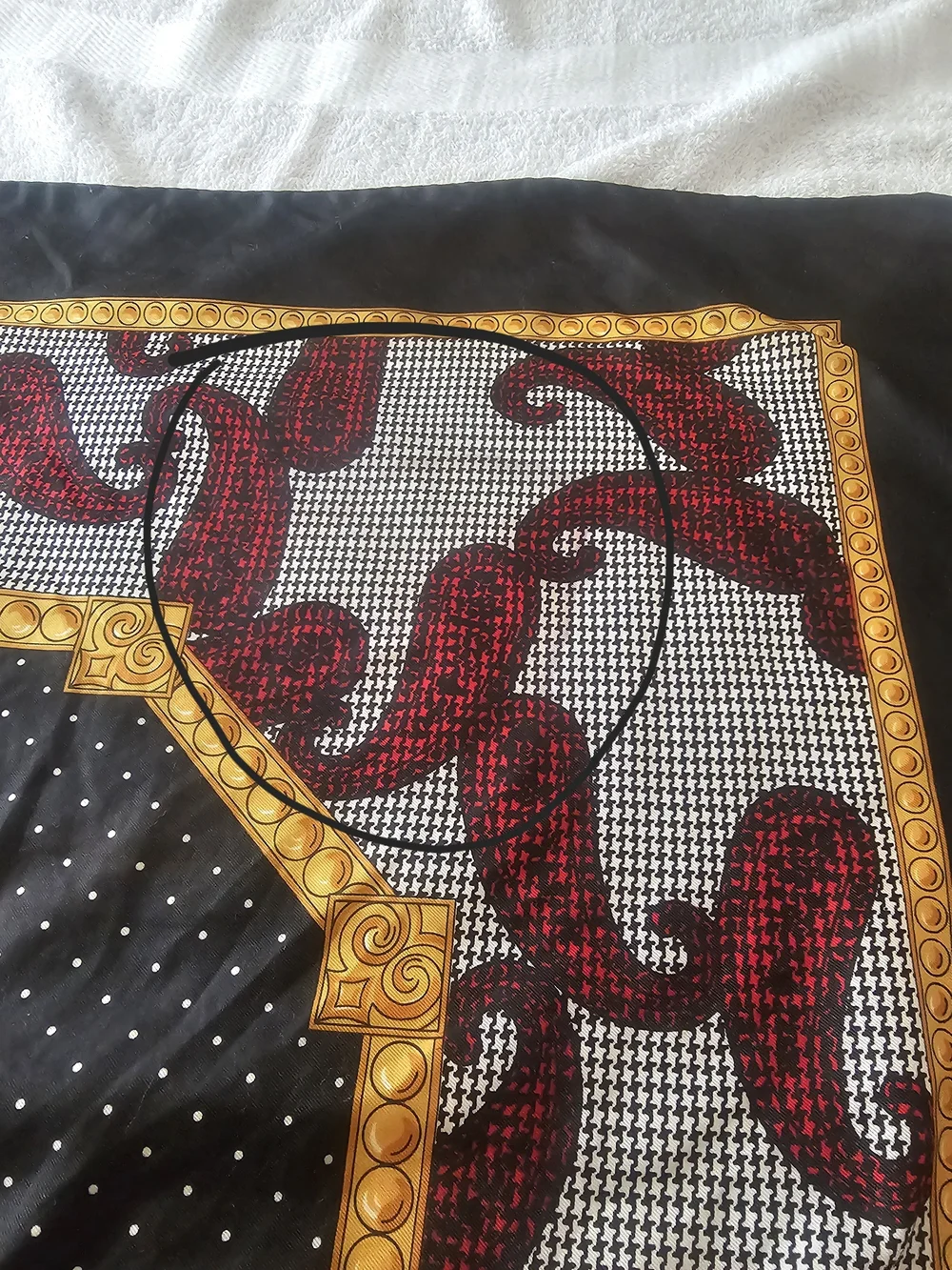 VTG 1980s Christian Dior Scarf 34x34 Houndstooth Chain Red Black White